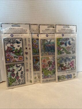 Hampton Art Coloring Clear Stamps Lot of 4 New